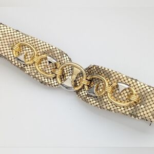 Women's Retro Gold Tone Belt with Silver & Gold Chain Loop Link Front Closure